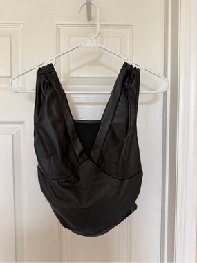 Black Faux Leather Deep V Tank Top